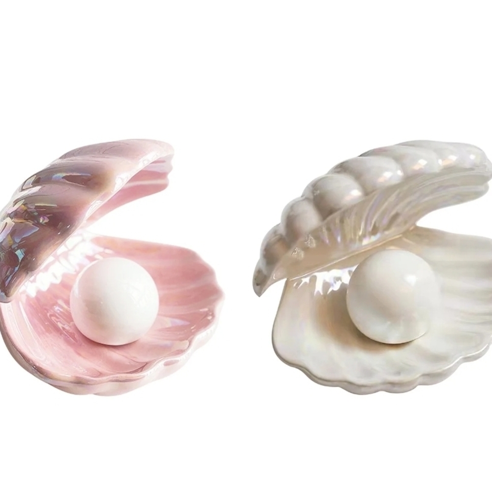 Battery Operated Elegant Pink and White Shell Trinket Dish Set